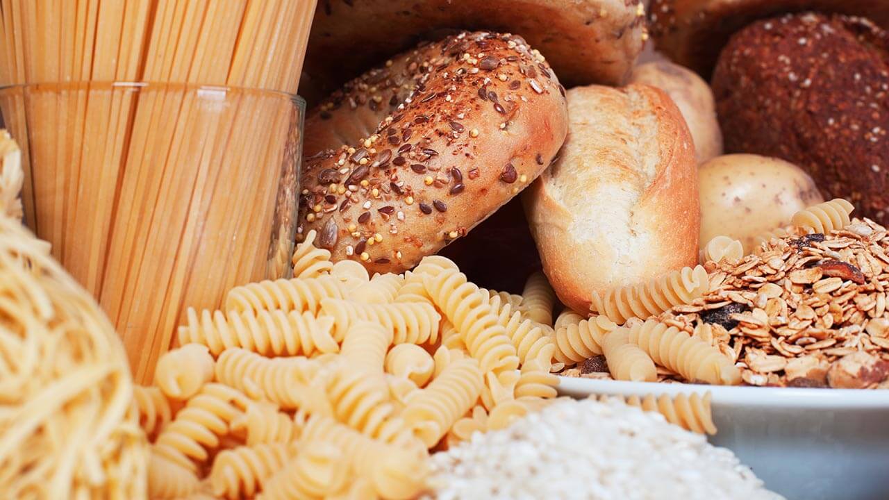 pasta and bread on a table